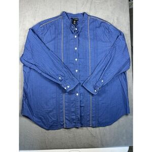 Lauren Jeans Co Ralph Lauren Womens 3X Plus Blue Vertical Striped Cotton Blouse